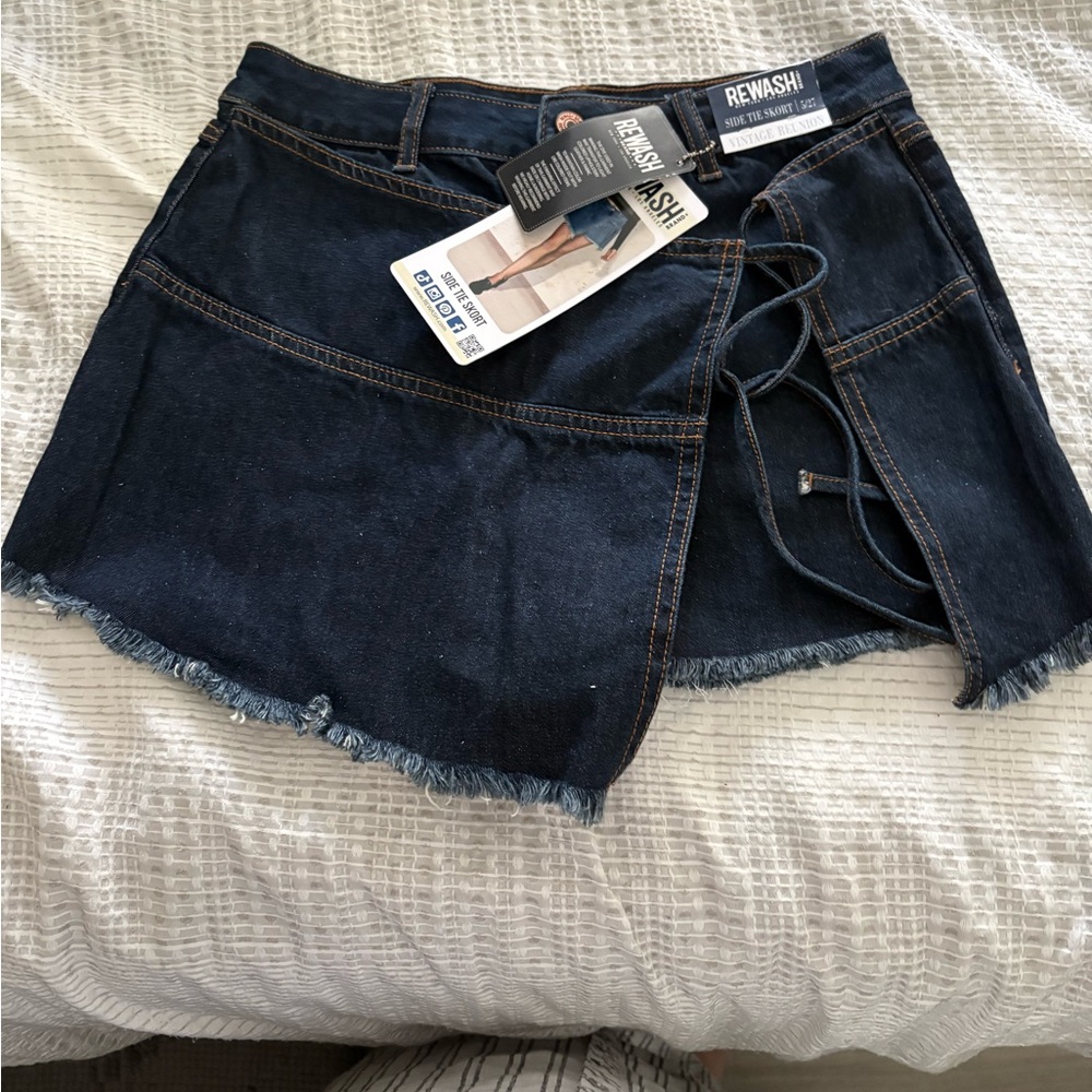 Rewash Navy Jean Shorts with Lace-Up Detail